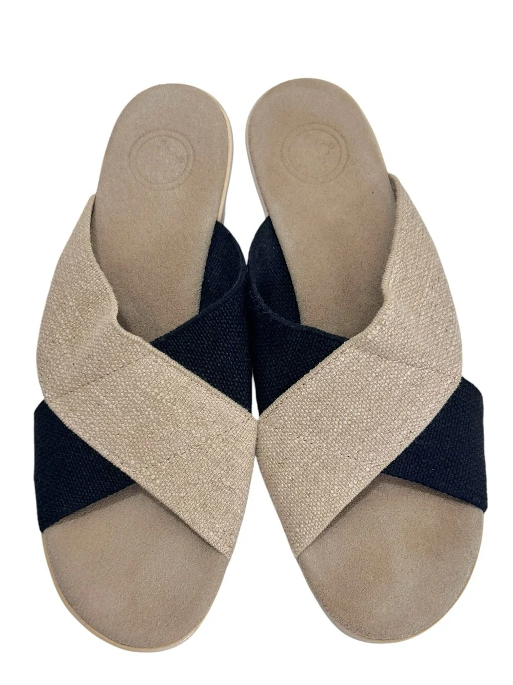 Charleston Shoe Company Beaufort platform wedge sandals in linen/black